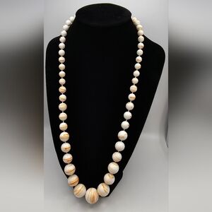 Marble Beaded Necklace | Beautiful Marbled Beaded White and Orange Necklace 11"